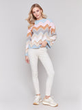 CHEVRON KNIT BELL SLEEVE SWEATER