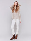 METALLIC CABLE KNIT SWEATER