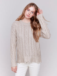 METALLIC CABLE KNIT SWEATER