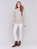 METALLIC CABLE KNIT SWEATER