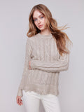 METALLIC CABLE KNIT SWEATER