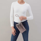 Hobo Darcy Convertible Crossbody in pewter leather with adjustable strap and sleek, versatile design.