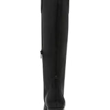 Black knee-high boot on a white background