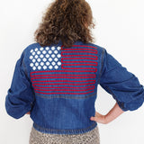 Embroidered Denim USA Flag Bomber Jacket