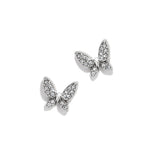 Butterfly-shaped earrings with gemstones on a white background