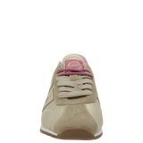 Beige sneaker with pink accents on a white background