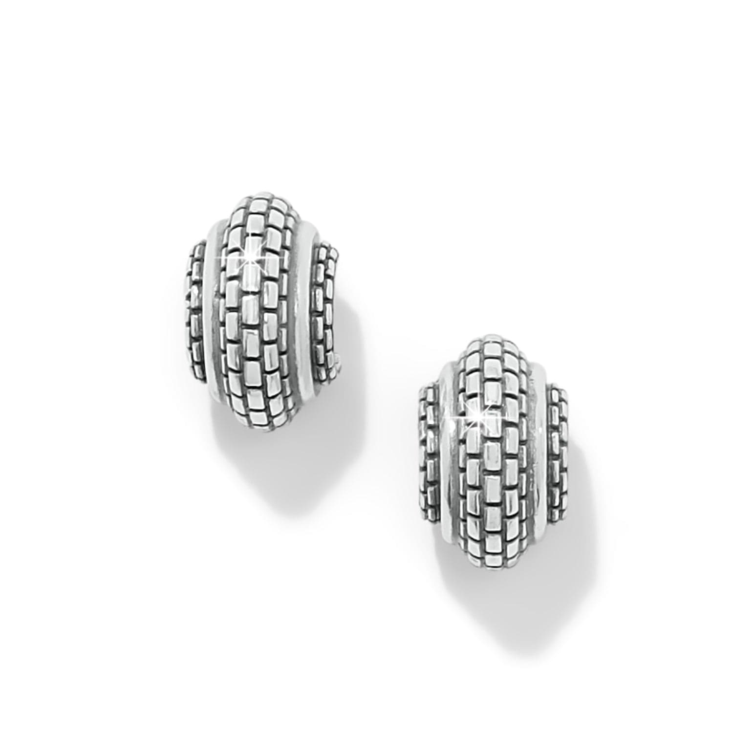 Pair of silver earrings on a white background