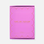 Pink packaging box with gold text on a white background