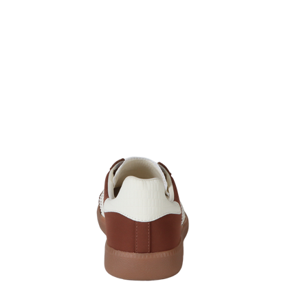 Brown and white sneaker on a white background