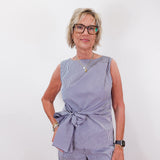 Gingham Side Tie Sleeveless Blouse