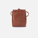 Brown leather crossbody bag on a white background