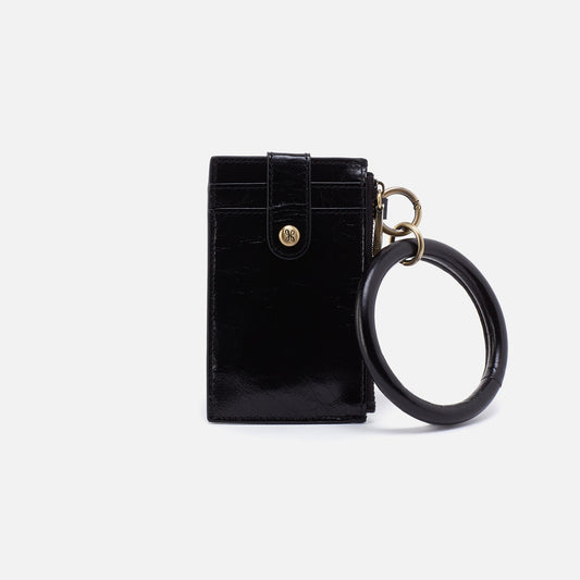 Black keychain wallet with a ring on a white background