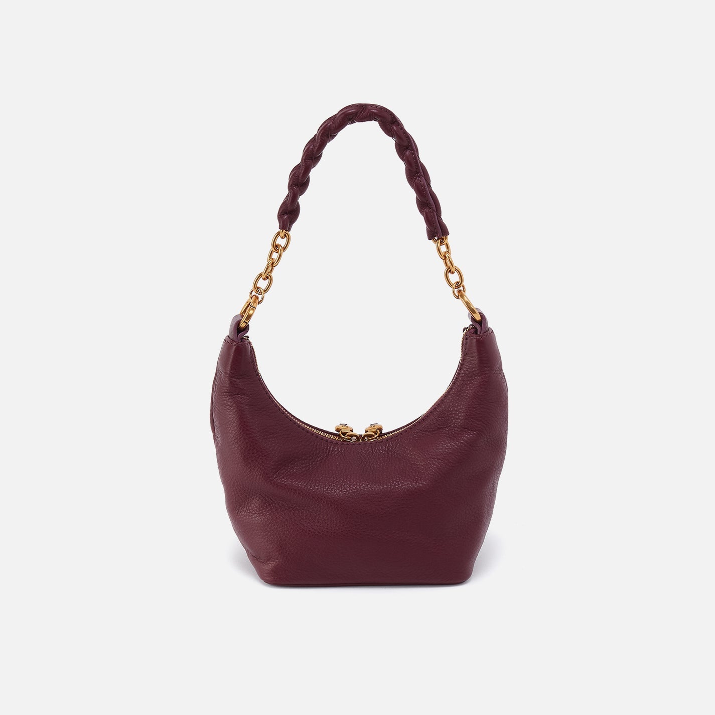 Hobo Astrid Small Crossbody in mulberry glaze leather with top zip closure and adjustable strap.