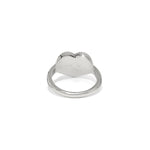 Silver ring with a heart-shaped design on a white background
