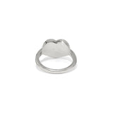 Silver ring with a heart-shaped design on a white background