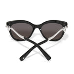 Black cat-eye sunglasses with silver accents on a white background
