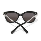 Black cat-eye sunglasses with silver accents on a white background