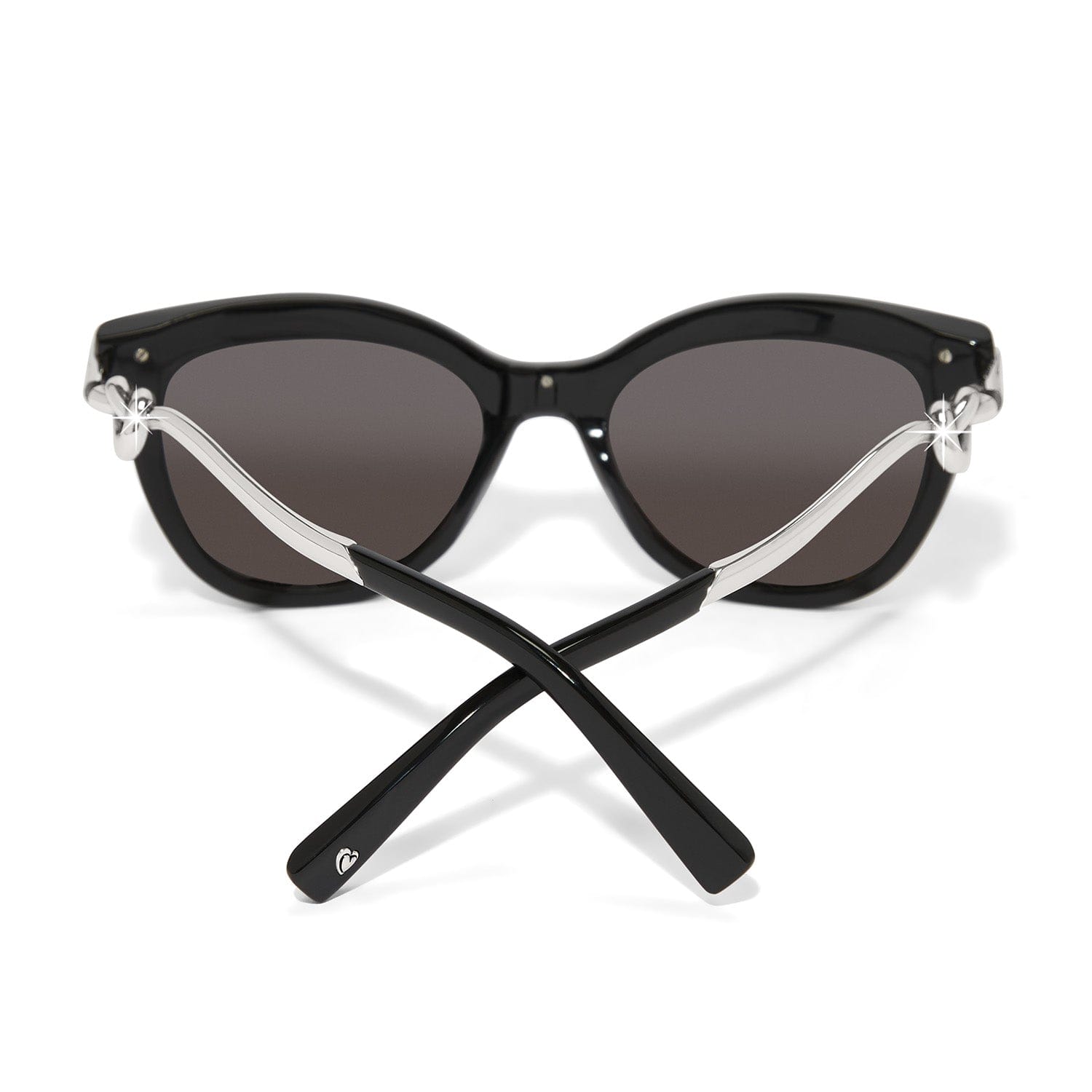Black cat-eye sunglasses with silver accents on a white background