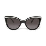 Black cat-eye sunglasses with a white stripe on a white background