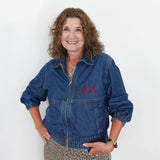Embroidered Denim USA Flag Bomber Jacket