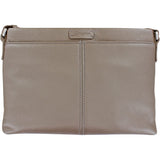 Beige leather clutch bag on a white background