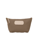 Brown pouch with a beige patch on a white background