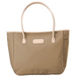 Beige tote bag with beige handles on a transparent background