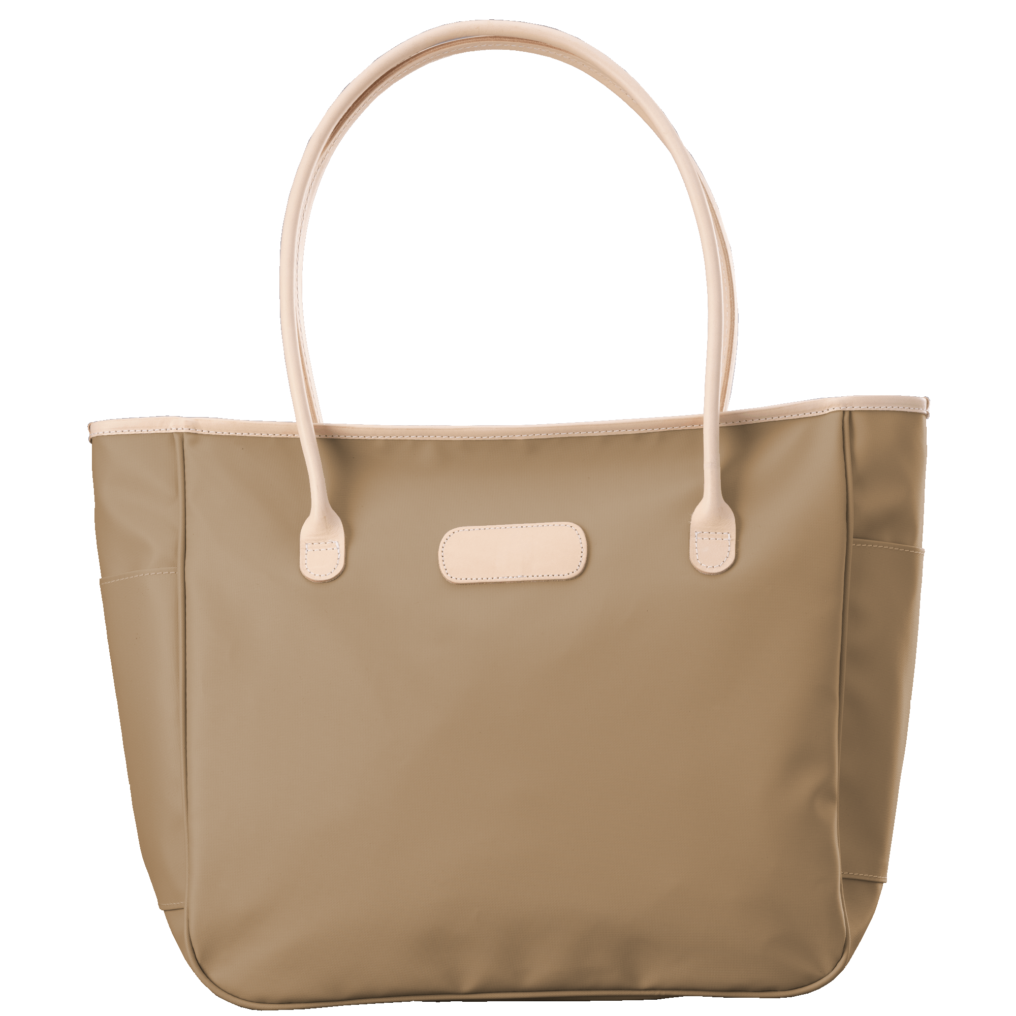 Beige tote bag with beige handles on a transparent background