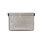 Silver clutch bag on a white background