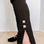 Woman dressed in Joseph Ribkoff geometric straight pull-on pant with white background

