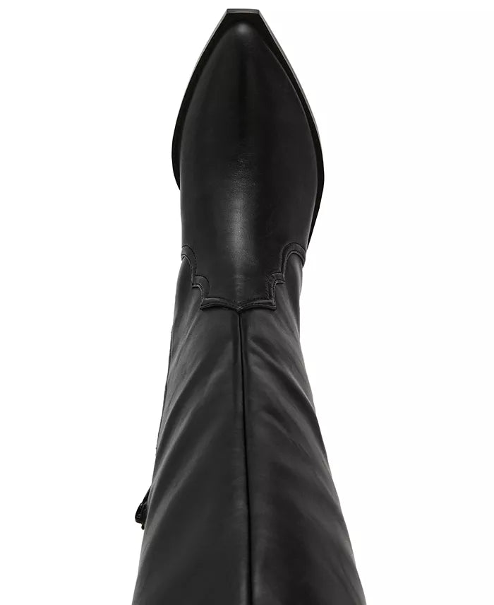 Black leather boot on a white background