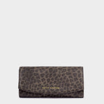 Leopard print wallet with 'Katie Loxton' branding on a light gray background