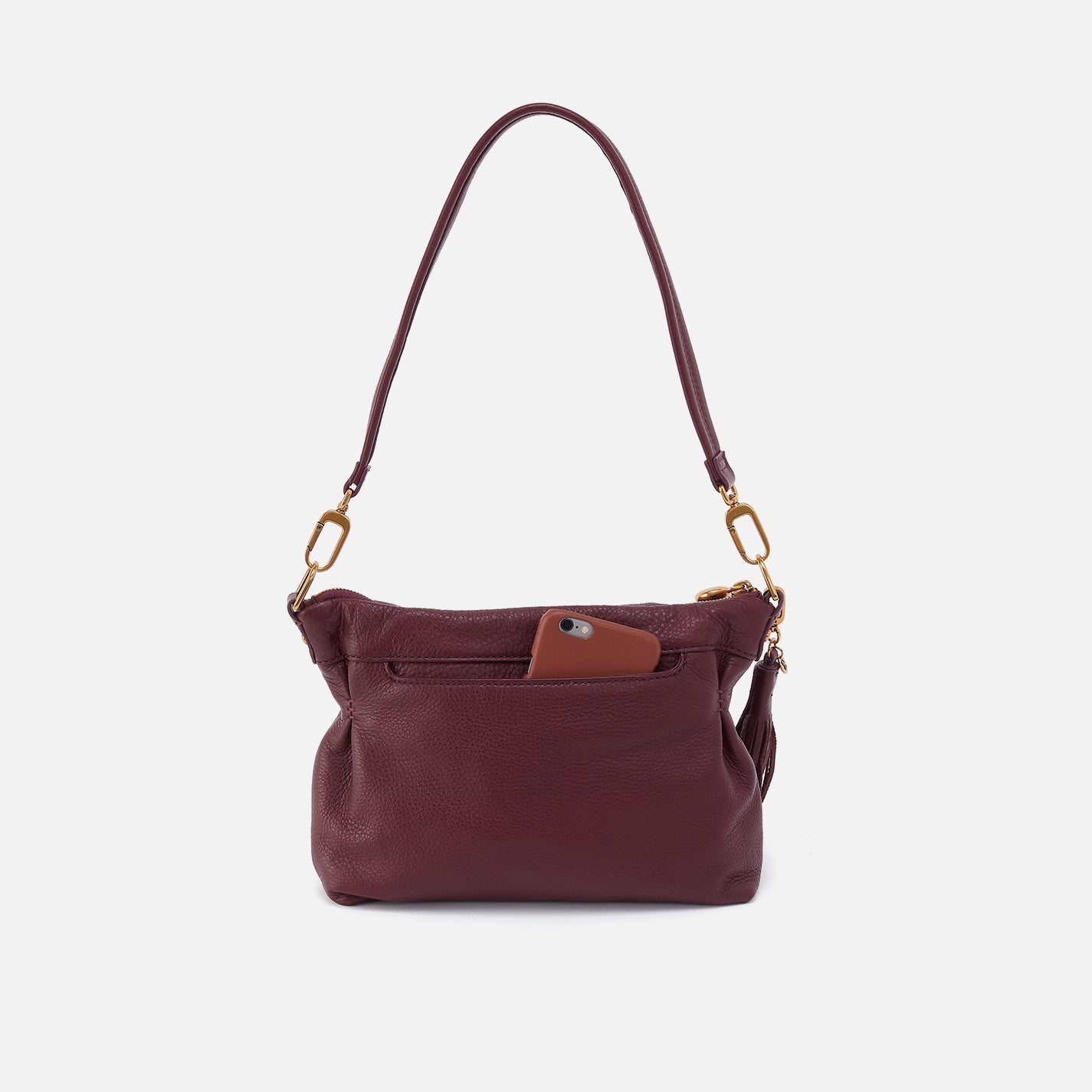 Mulberry glaze Hobo Kori Crossbody made from pebbled leather with sleek, structured design