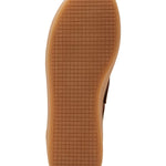 Brown sole of a shoe with a textured surface on a white background
