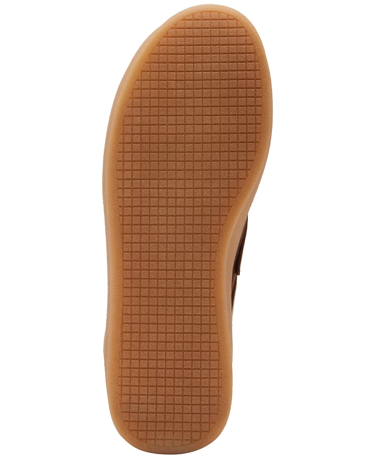 Brown sole of a shoe with a textured surface on a white background