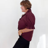 Elbow Puff Sleeve Snap Front Shirt