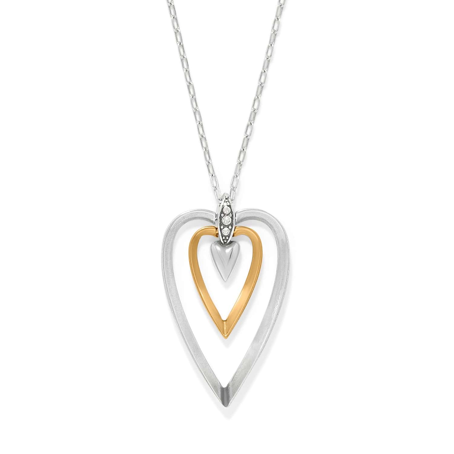 Heart-shaped necklace with two-tone design on a white background