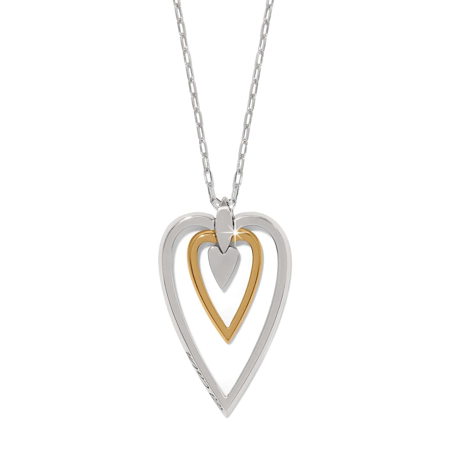 Necklace with a heart-shaped pendant in two colors on a white background