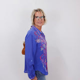 womens luisa shirt with embroidered design styled for everyday wear