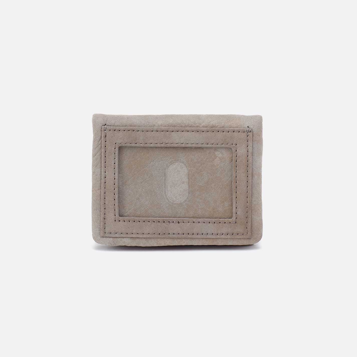  Front view of the HOBO Lumen Mini Wallet in golden granite nunbuck leather.