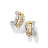 Pair of gold and silver earrings on a white background