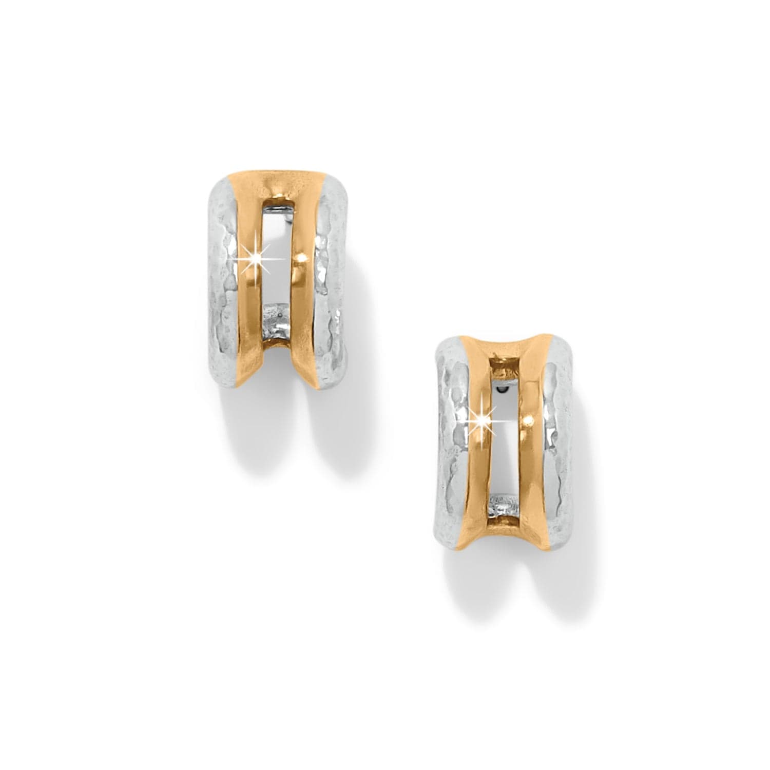 Gold and silver hoop earrings on a white background