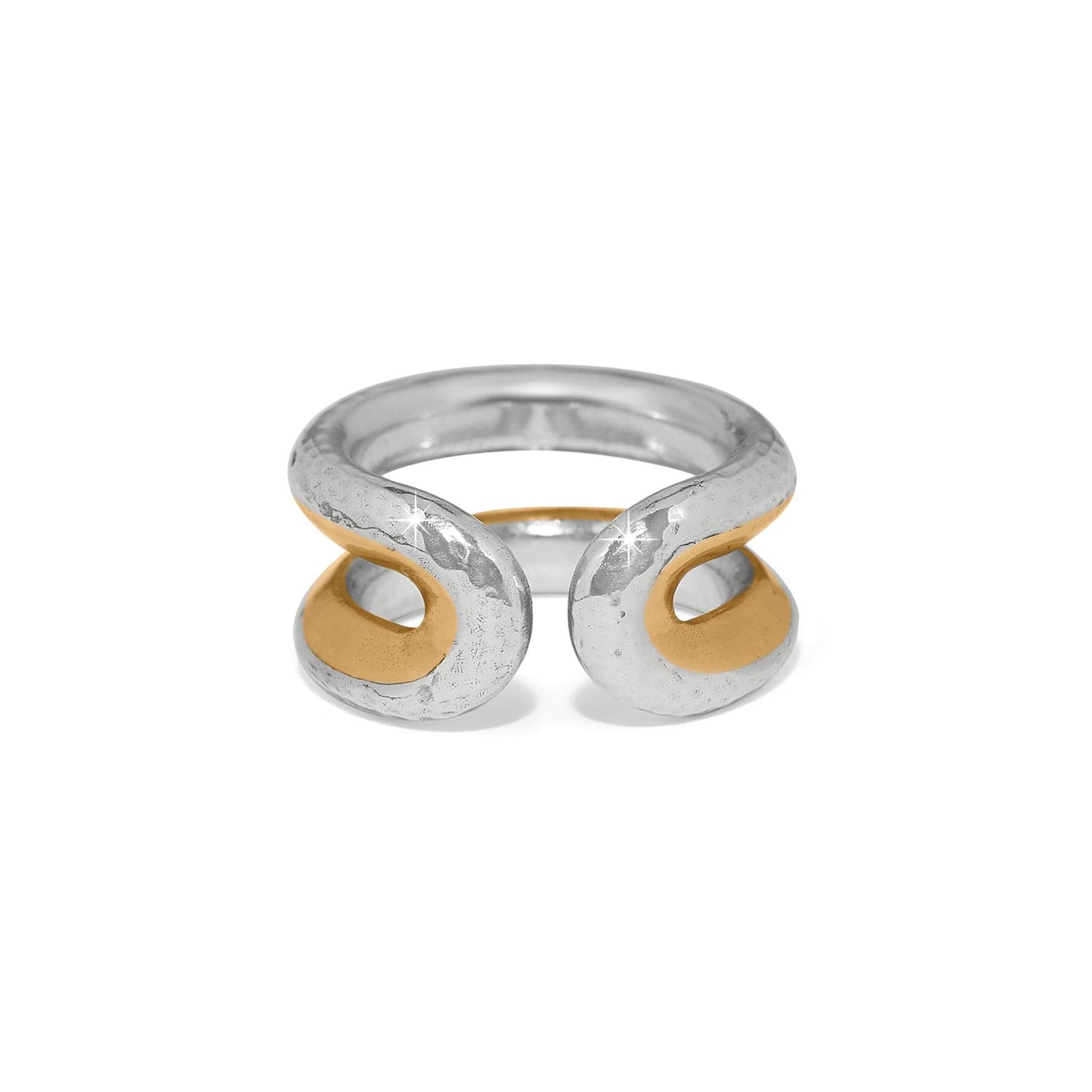 Silver and gold ring on a white background