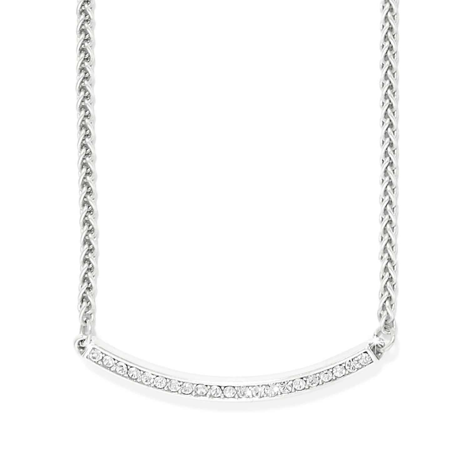 Silver necklace with small diamonds on a white background