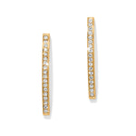 Gold hoop earrings with embedded stones on a white background