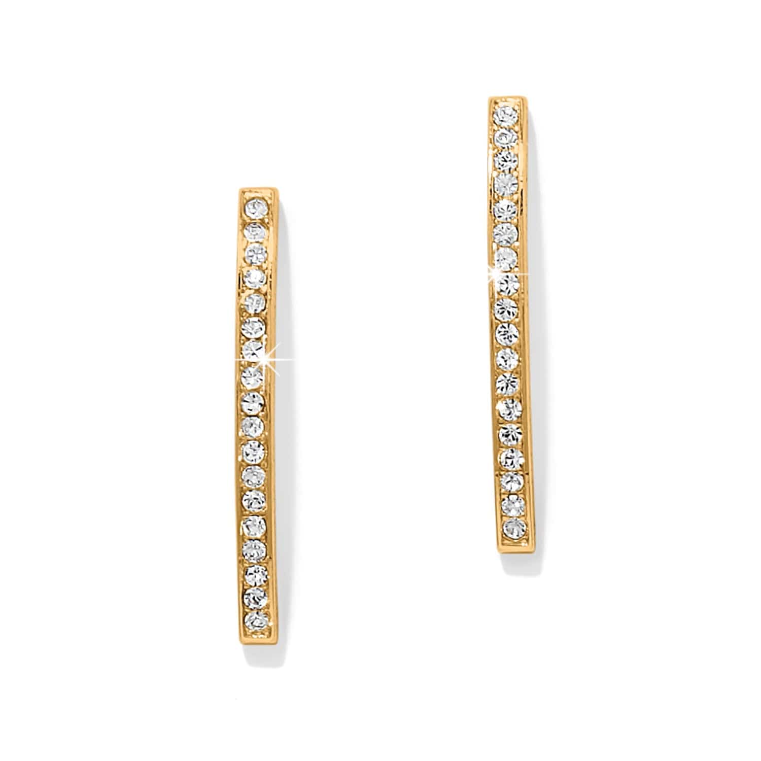 Gold hoop earrings with embedded stones on a white background
