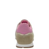 Beige sneaker with pink lining on a white background