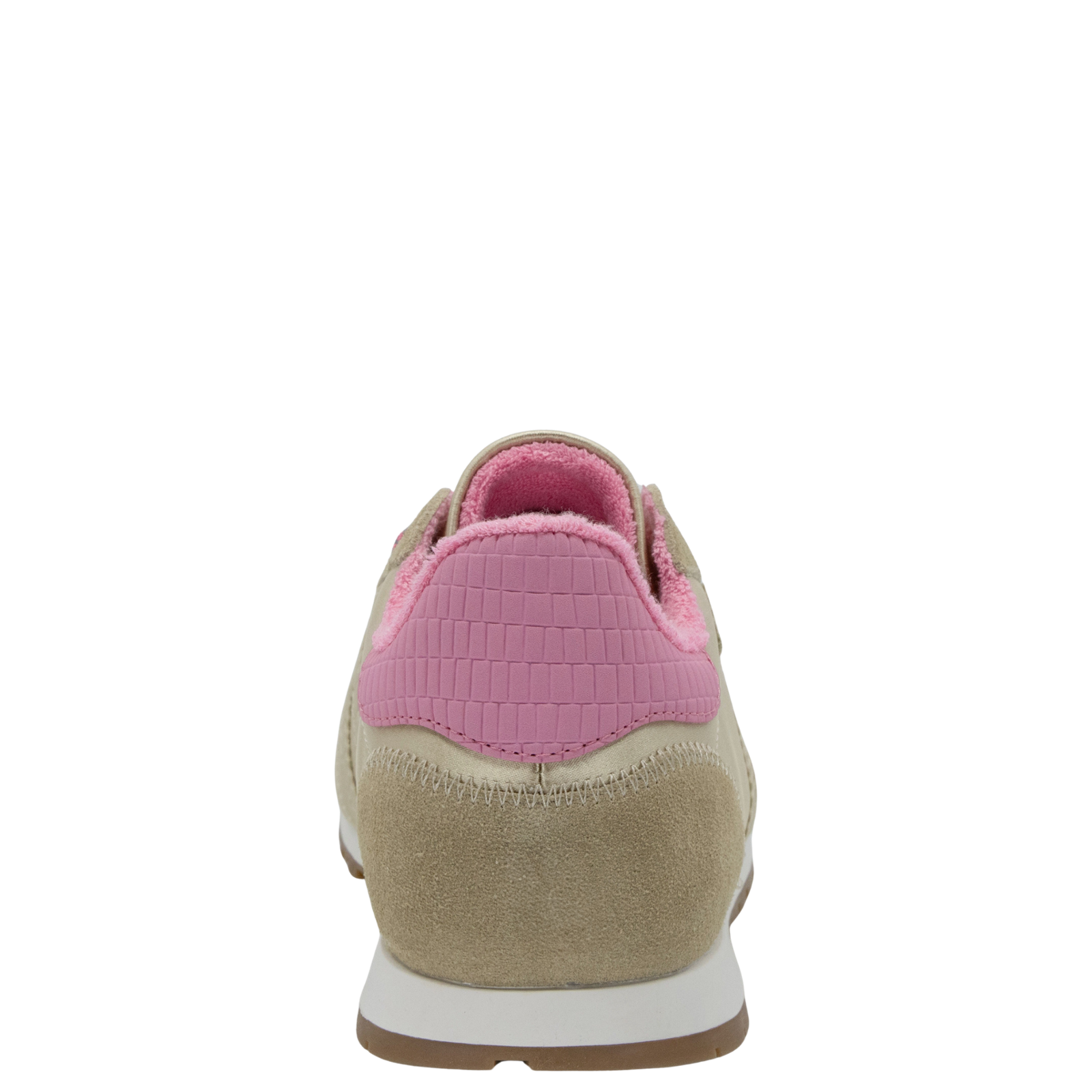 Beige sneaker with pink lining on a white background