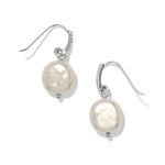 Pearl earrings with silver hooks on a white background