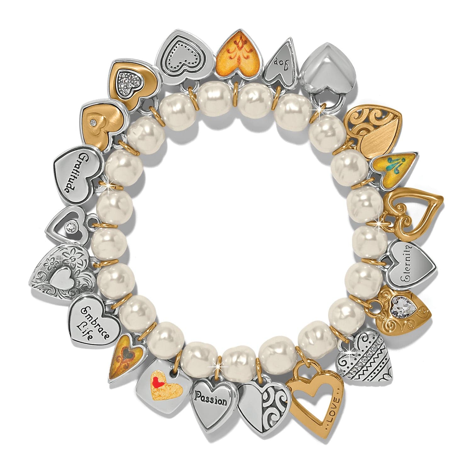 Bracelet with heart-shaped charms on a white background